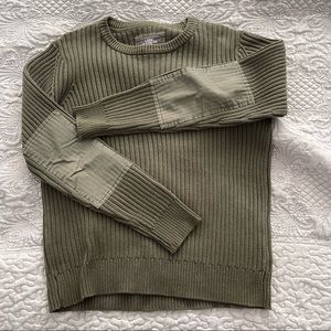 Mens heavy military style knit sweater, olive green, size medium
